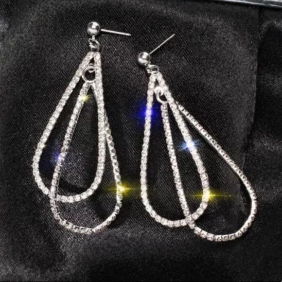 NEW Sterling Silver Diamond Long Drop Earrings - Picture 3 of 6